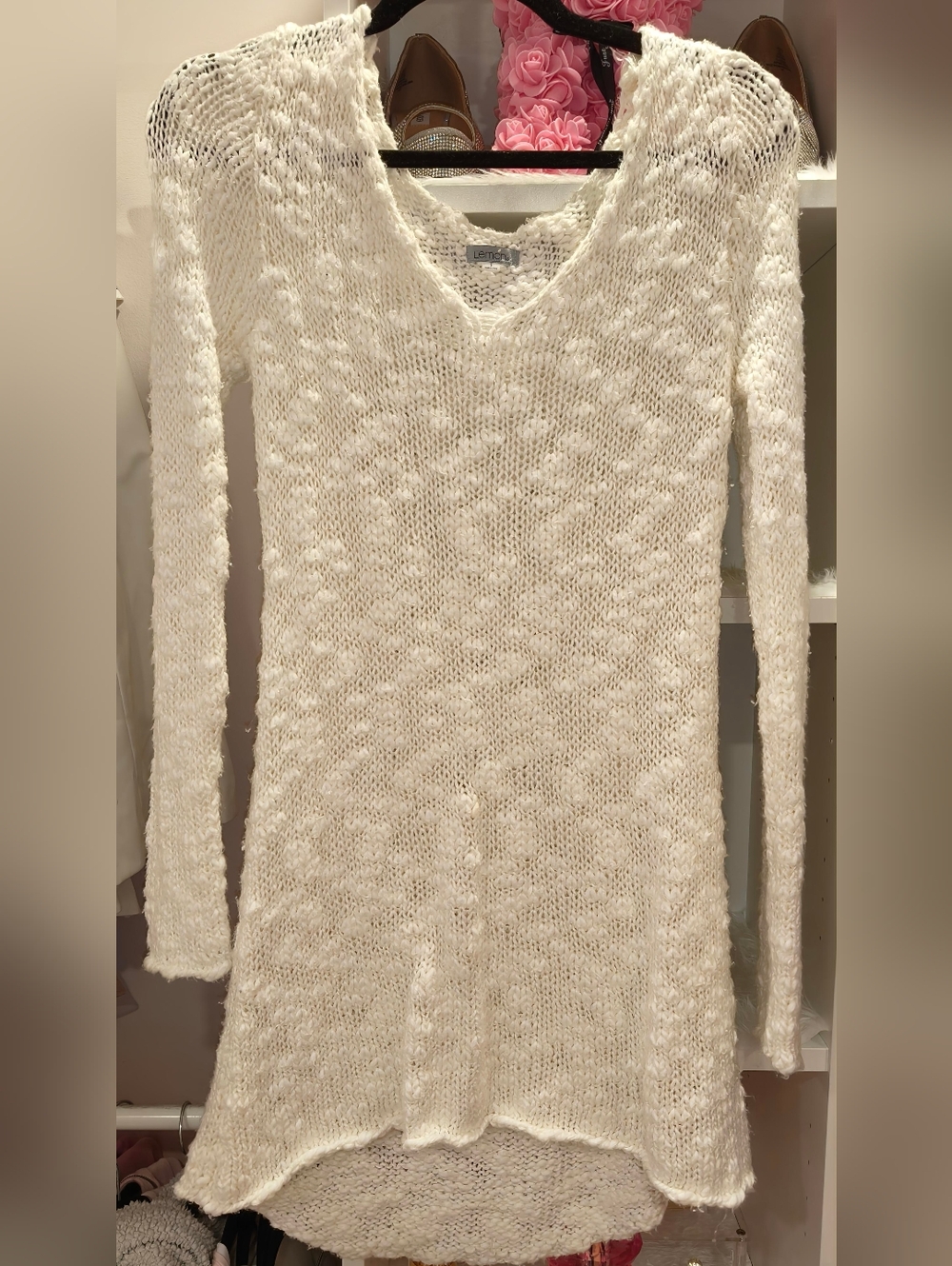 Lemon Cream Textured V-Neck Knit Sweater